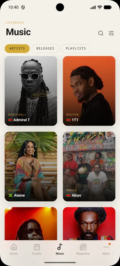 KRIBBEAN App - Artistes
